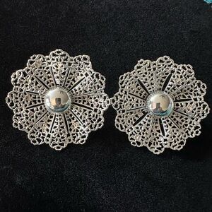Sarah Coventry Silver Filigree Clip Earrings with Floral Design